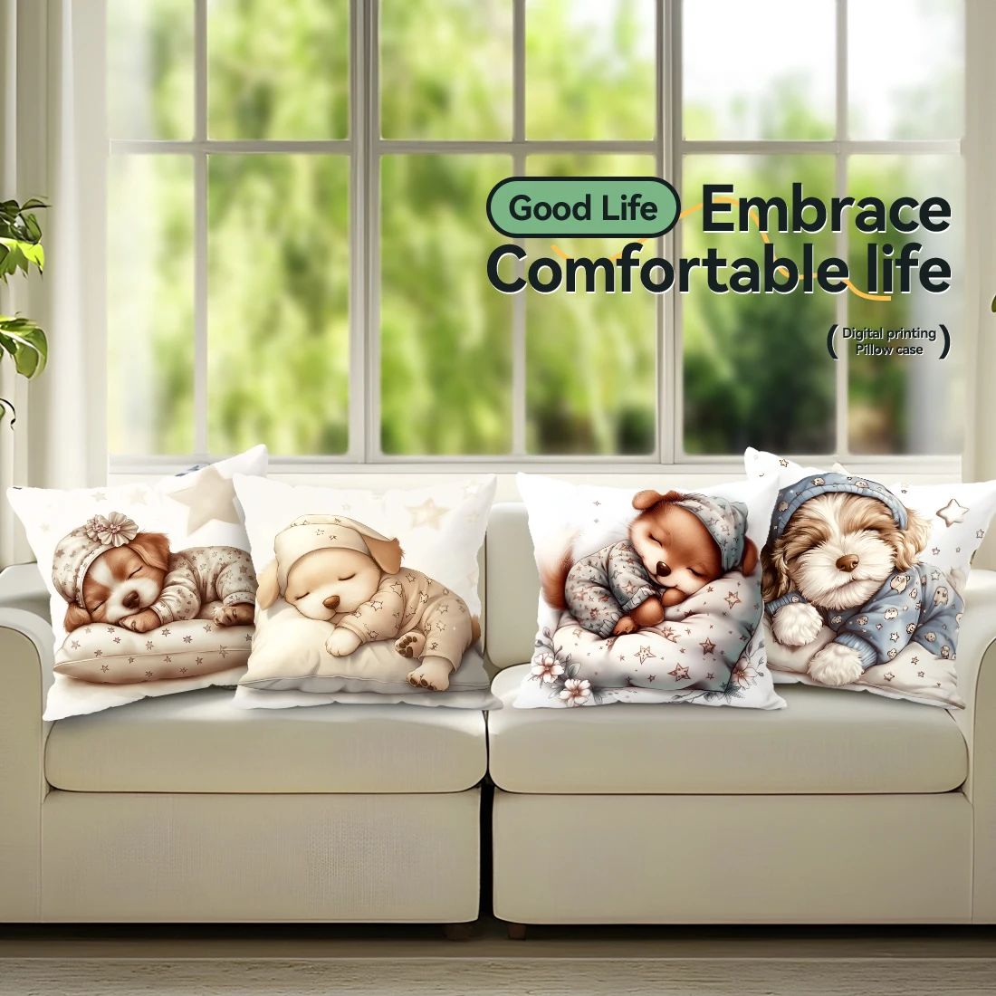 The Sleeping Puppy Cushion  Pillowcase Printed Polyester 45x45cm Throw Pillowcover Decorative Sofa Cushion Pillowslip Home Decor