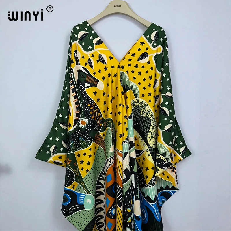 WINYI Africa Dress Length:130cm Fashion turkey dresses Bohemia Print abaya Women maxi kaftan summer Color african evening dress