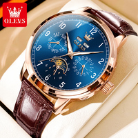OLEVS 6698 Moon Phase Mechanical Watch for Men Number Dial Fashion Leather Strap Hand Clock Waterproof Automatic Man Watch 2025