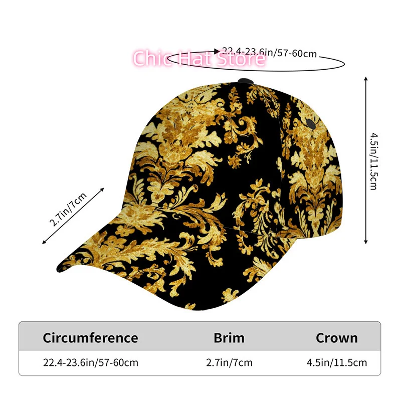 1pc Elegant Golden Flourishes Print Classic Duckbill Hat - Lightweight Adjustable Snap Cap Suitable for Travel, Christmas & Dail