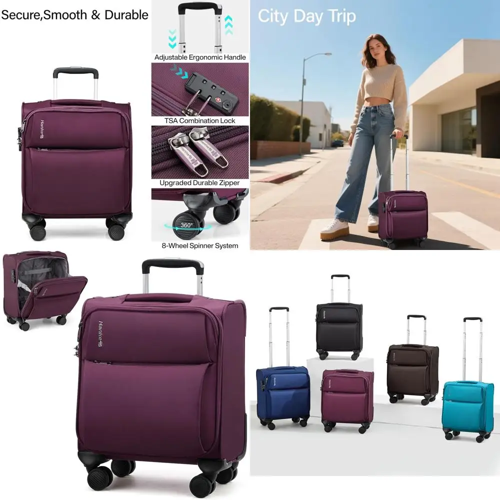 

16 Purple TSA Approved Softside Spinner Underseat Carry-On Suitcase - Lightweight Airline Friendly