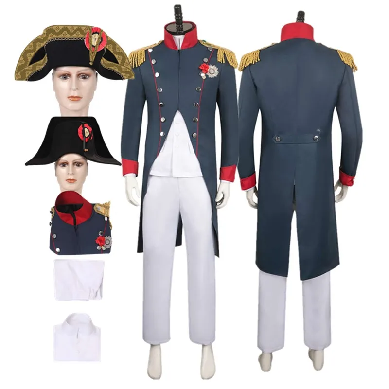 Napoleon Cosplay Kostuum Volwassen Mannen Hoed Admiraal Bicorn Cap Middeleeuwse Uniform Jas Broek Outfits Halloween Carnaval Party Pak