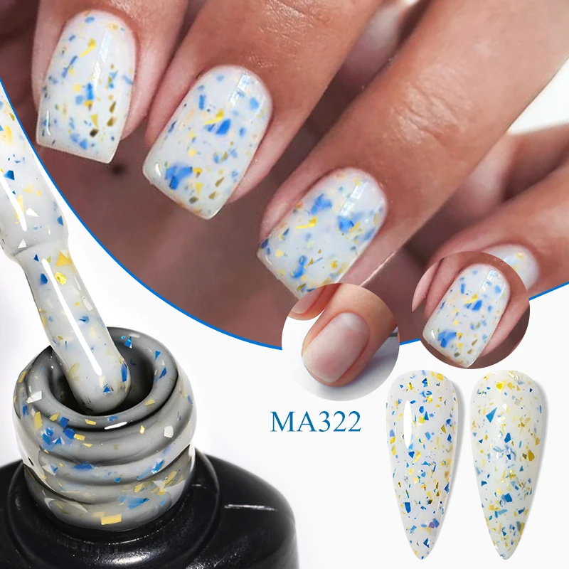 MEET ACROSS 7ml Purple Gold Blue Foils Rubber Base Gel Glitter Construction Effect Soak Off UV Gel Varnish For Nails Manicure