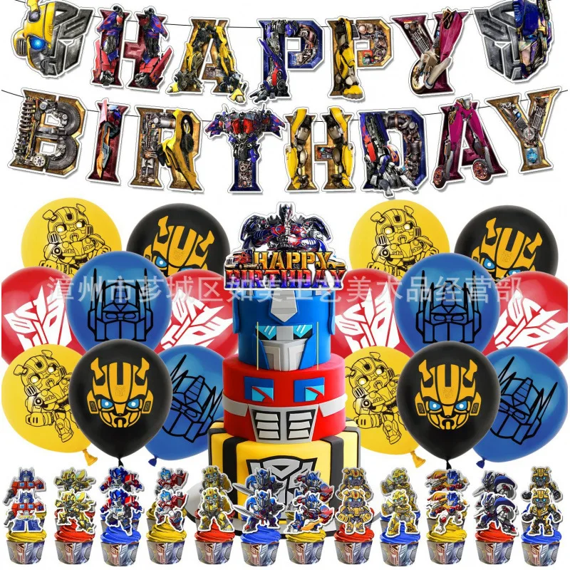 Ballons Transformers Optimus Prime Bumblebee, Décoration de fête, Bannière d'anniversaire, Décoration de gâteau robot, Fournitures pour baby shower