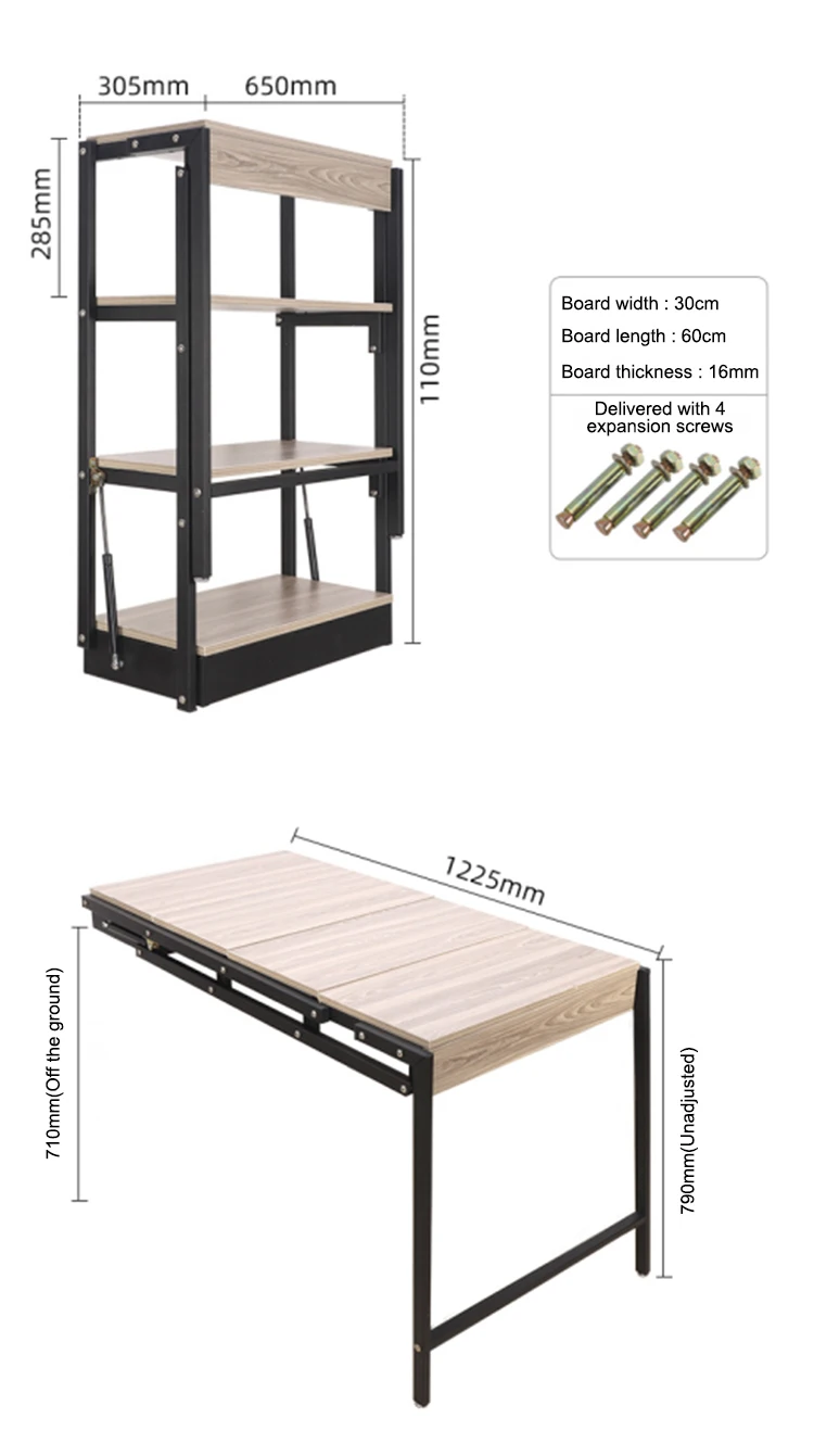 Restaurant Folding Floating Study, Spring Swinging Convertible Wall Frame, Iron Frame with Legs, Office Desk, Kitchen