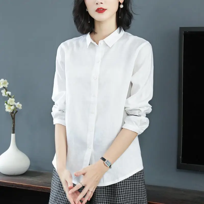 Korean Simple Style Solid Loose Cotton Button Up Shirt Spring Autumn Fashion Long Sleeve Casual Top Blouse Women Blusas Clothes