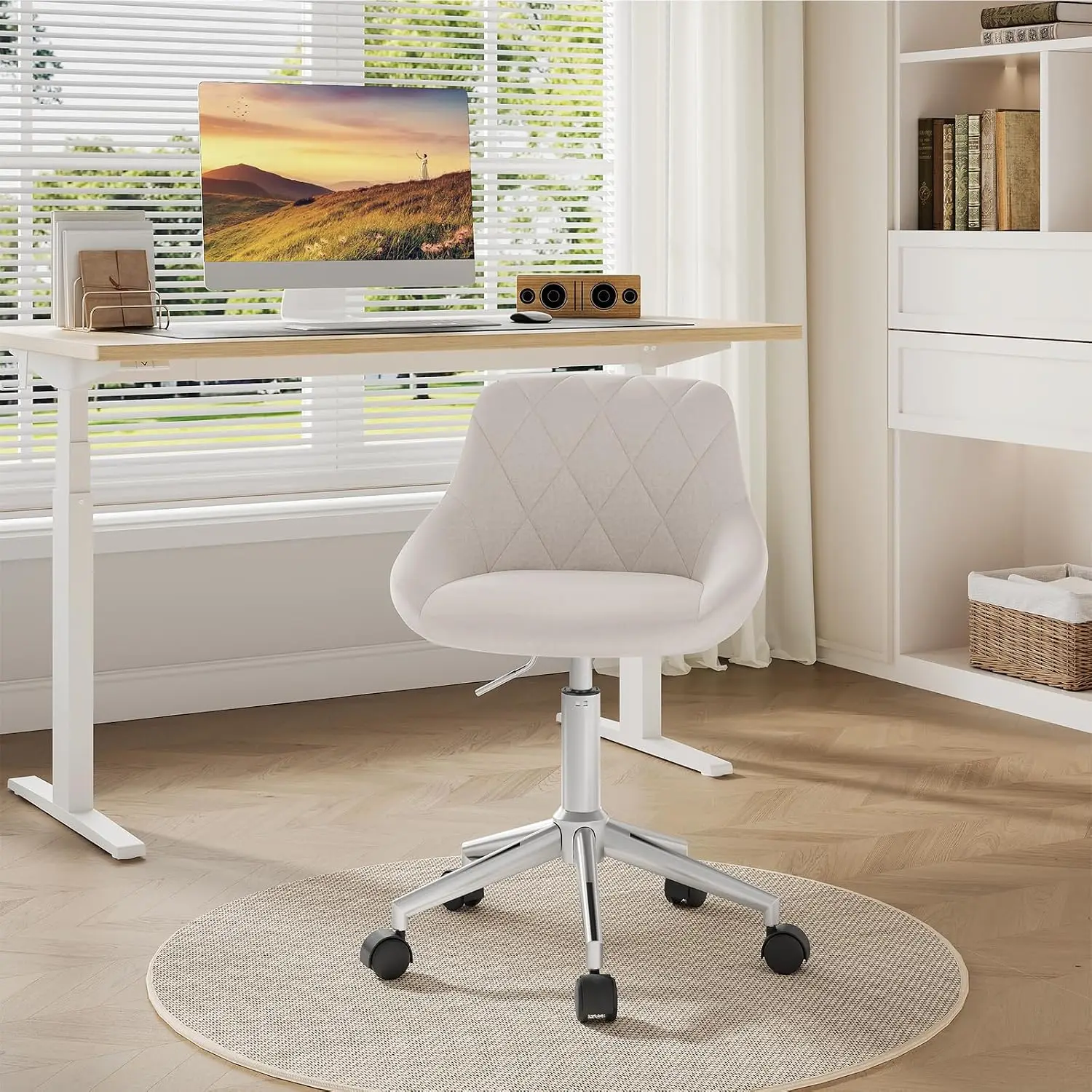 EUGAD 360 °   Chaise de bureau pivotante avec roulettes, chaise de travail ergonomique réglable en hauteur, adaptée au salon, à la chambre à coucher