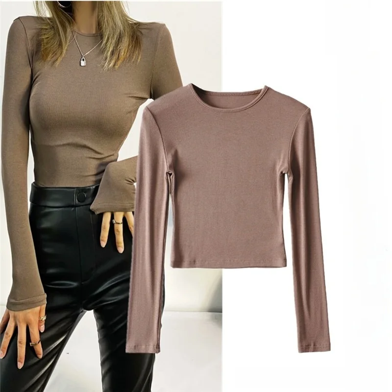 

Женская футболка Slim Fit Base irt ort Sve round Ne, внутренняя одежда с небольшим воротником, осенне-зимний уличный топ Sle Faion