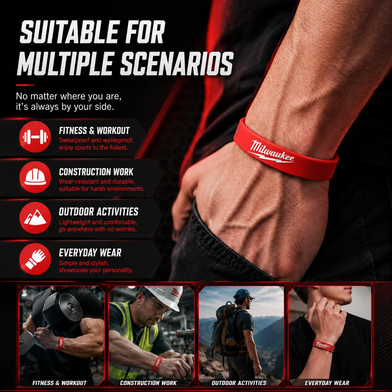 Milwaukee Tool Decor Couple Basketball Sports Wristband Fitness Rubber Bracelet