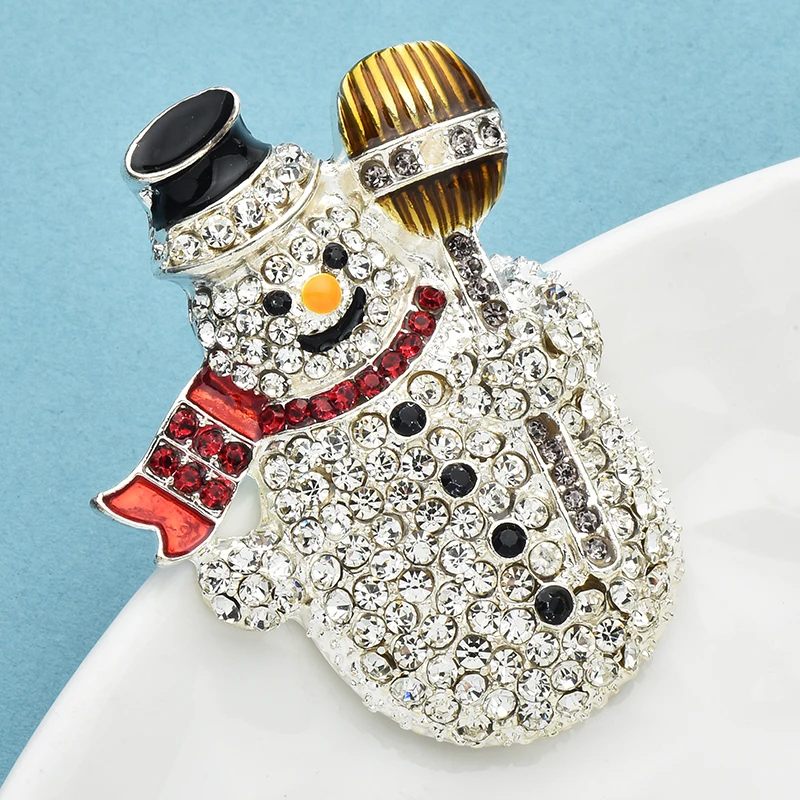 Wuli&baby Holding Broom Snowman Brooches For Women Unisex Lovely Rhinestone Winter Christmas Figure Party Casual Brooch Pins