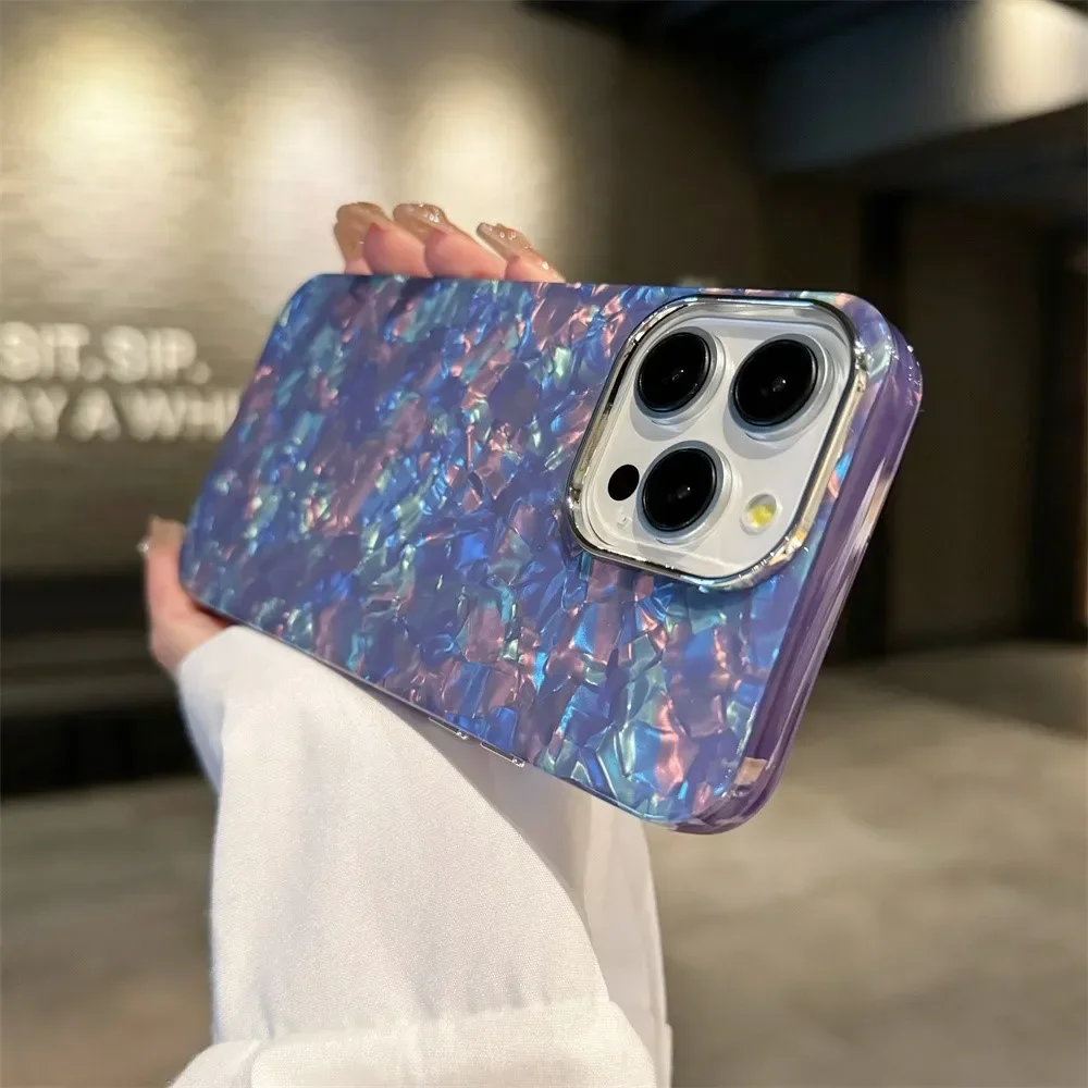 

Glossy Diamond Shell Pattern Case For iPhone 15 14 13 12 11 Pro Max X XR XS 7 8 Plus SE Laser IMD PC Hard Cover