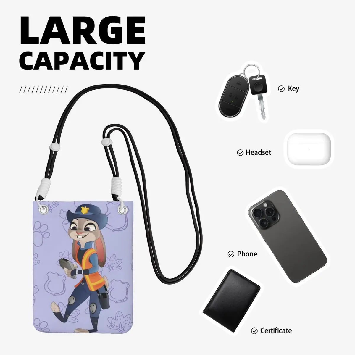 مخصص عارضة Zootopia حقيبة الهاتف المحمول لتشغيل الرجال النساء الرسوم المتحركة الصغيرة Crossbody محفظة الهاتف الذكي المحفظة مع حزام
