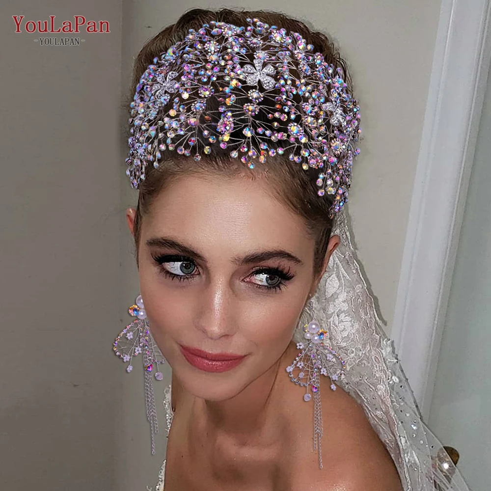 

YouLaPan Colorful Diamond Headpiece for Wedding Bridal Jeweled Headbands Rhinestone Crown Wedding Bride Hair Accessories HP240-C