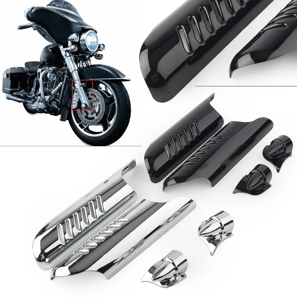 Motorcycle Fork Lower Leg Deflectors Shield Cover Chrome For Harley Touring FLHT 2000-2007 2008 2009 2010 2012 2013 Black/Chrome