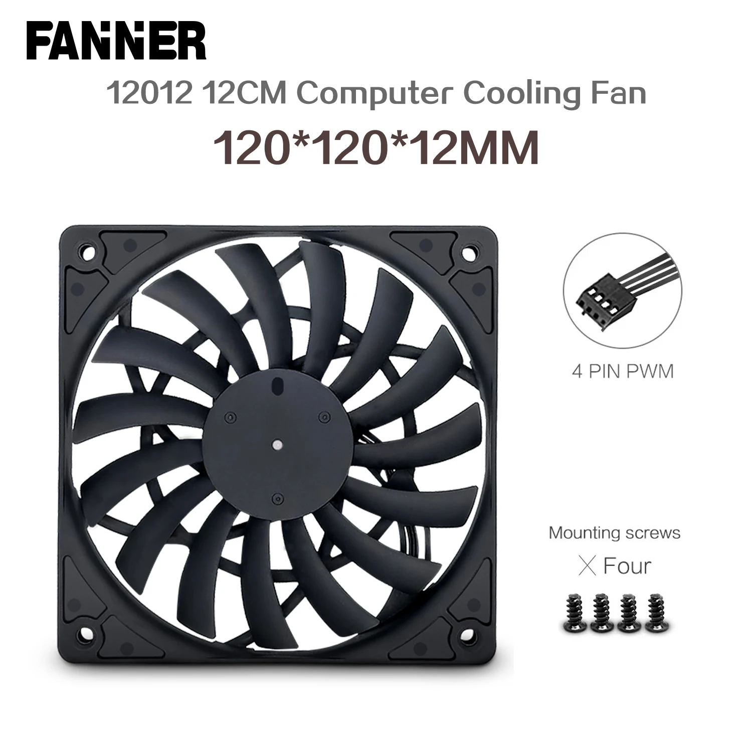 

FANNER-12012 Ультратонкий охлаждающий вентилятор 120x120x12 мм Ультратонкий размер с низким уровнем шума 4PIN PWM для настольного компьютера Кулер для процессора