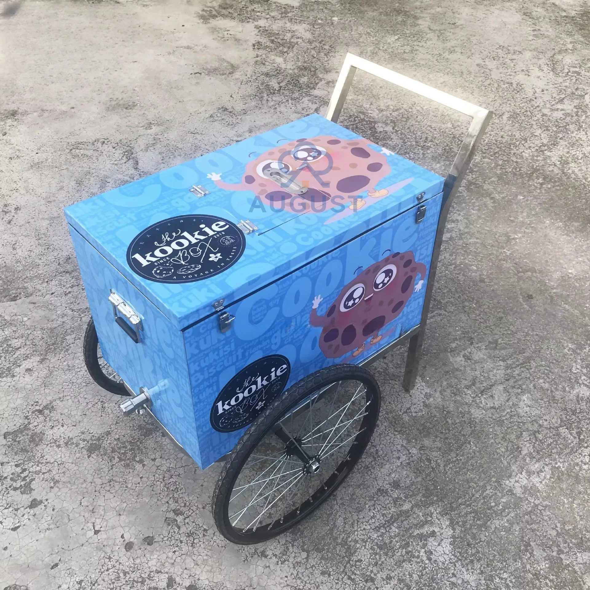 

Stainless steel ice cream two-wheel trolley mobile vending snack cart