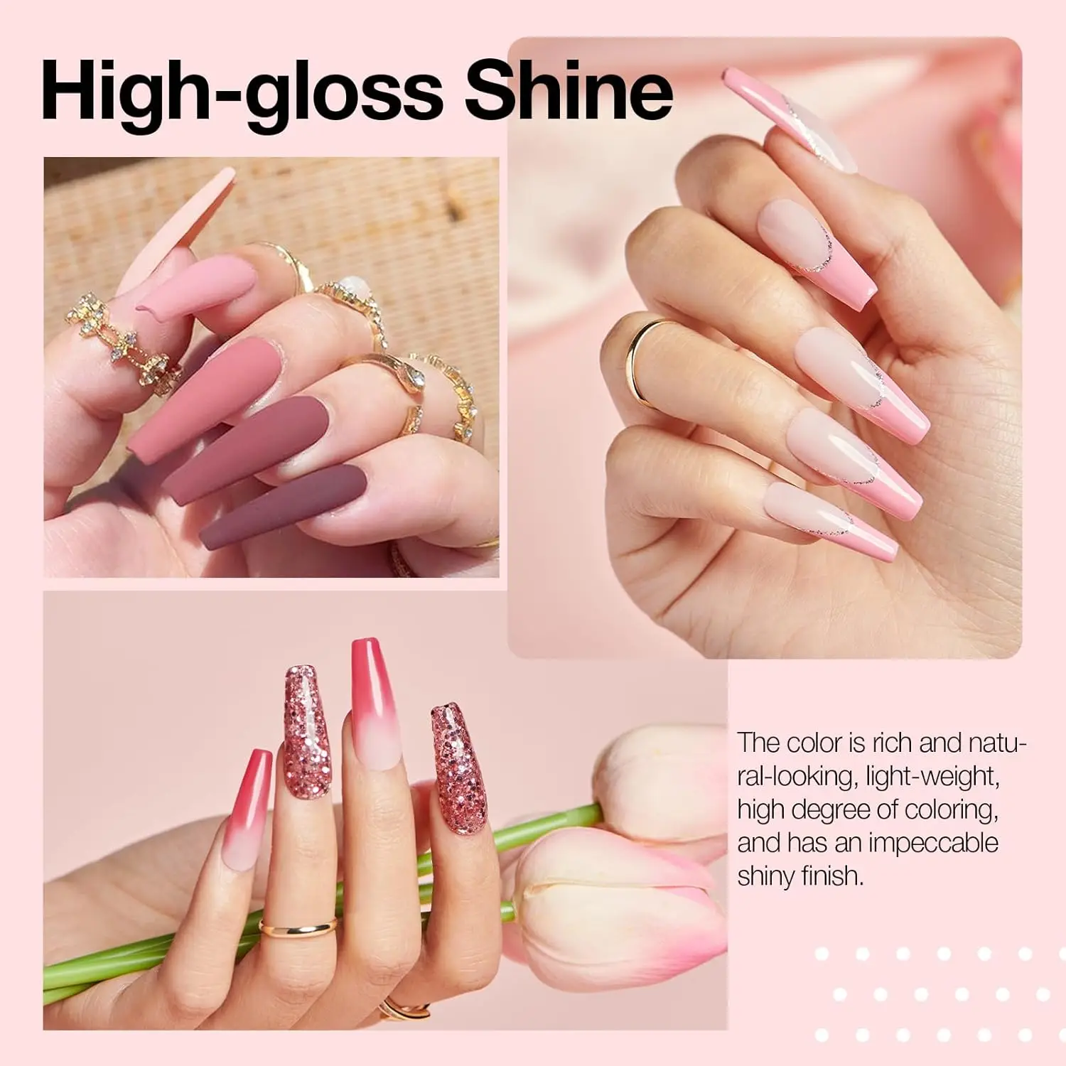 مجموعة أدوات مسحوق الأظافر، 20 لونًا عاريًا ورديًا لامعًا من الأكريليك مع قاعدة/معطف علوي من الأكريليك