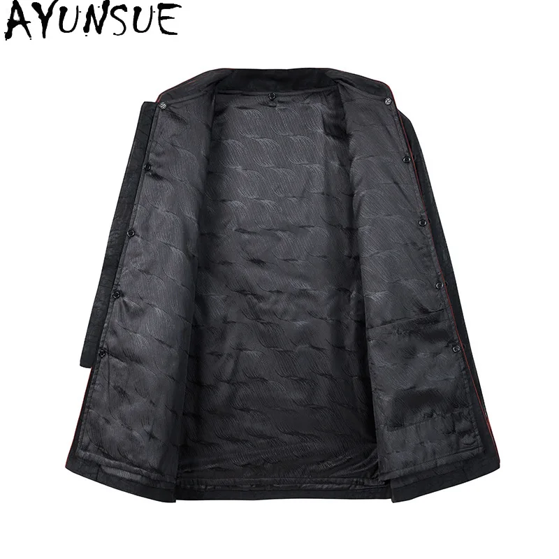 AYUNSUE 100% Mulberry Silk Shirt for Men Spring 2026 Long Sleeve Top Coat Detachable Silk Liner Jacket Man Casual Shirts Chemise