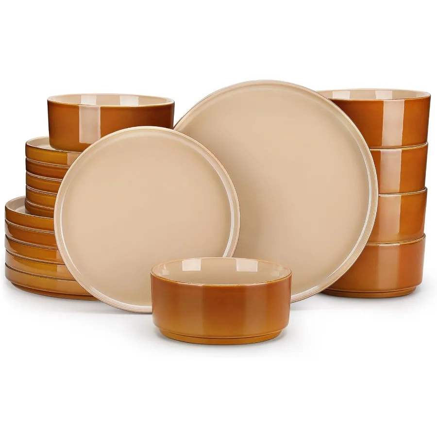 

Наборы керамических тарелок и мисок, 18-местные коричневые наборы посуды для кухни, набор посуды с реактивной глазурью на 6 человек, посудомоечная машина и микросхема