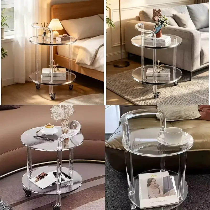 Factory Direct Sales Custom High Quality Transparent Acrylic Rolling Storage Side Table for Home Use