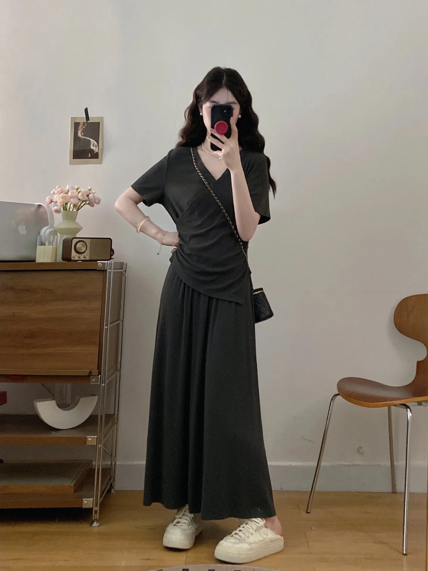 

plus Size Fashionable Set Women Summer Korean Style Casual Waist Cinching Slimming Top Half Skirt Two Piece Set High Waist