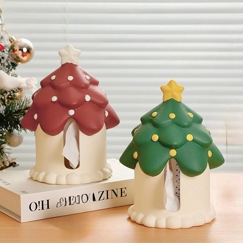 

Christmas Tree Tissue Box Household Living Room Coffee Table Roll Box Ceramic High-end Light Luxury Paper Napkin Box Creative