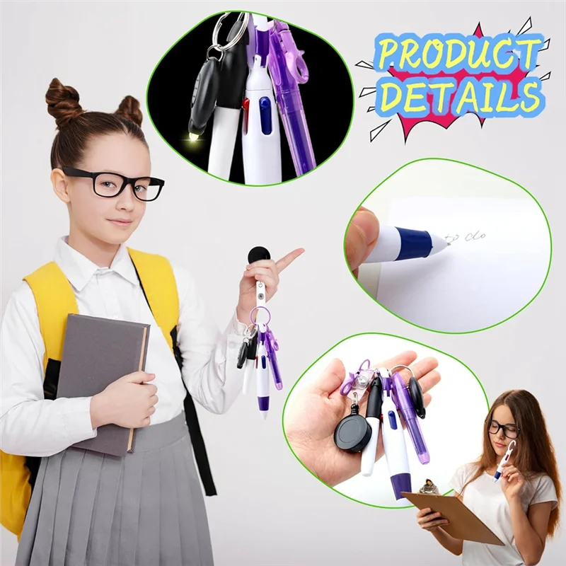 ABAN 8Pack Badge Reel Pen Retrattile Shuttle Pen con Mini pennarello Torcia Portachiavi Retrattile Badge Holde