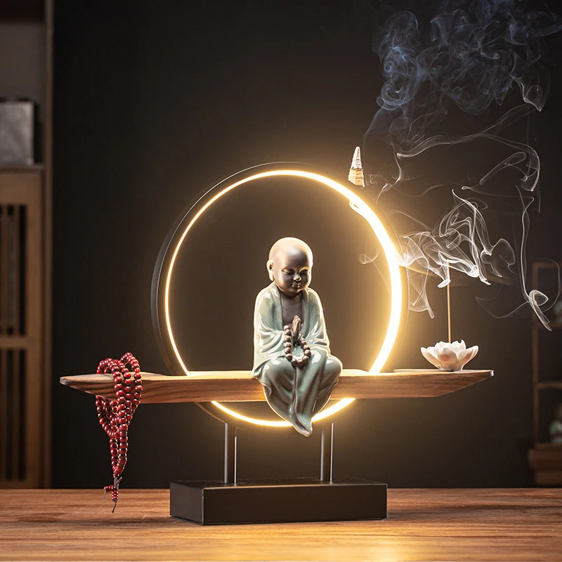 Creative Ceramic Lamp Ring With A Figure, Reverse-Flow Incense Burner, Zen-Inspired Home Decor For The Living Room And Entra
