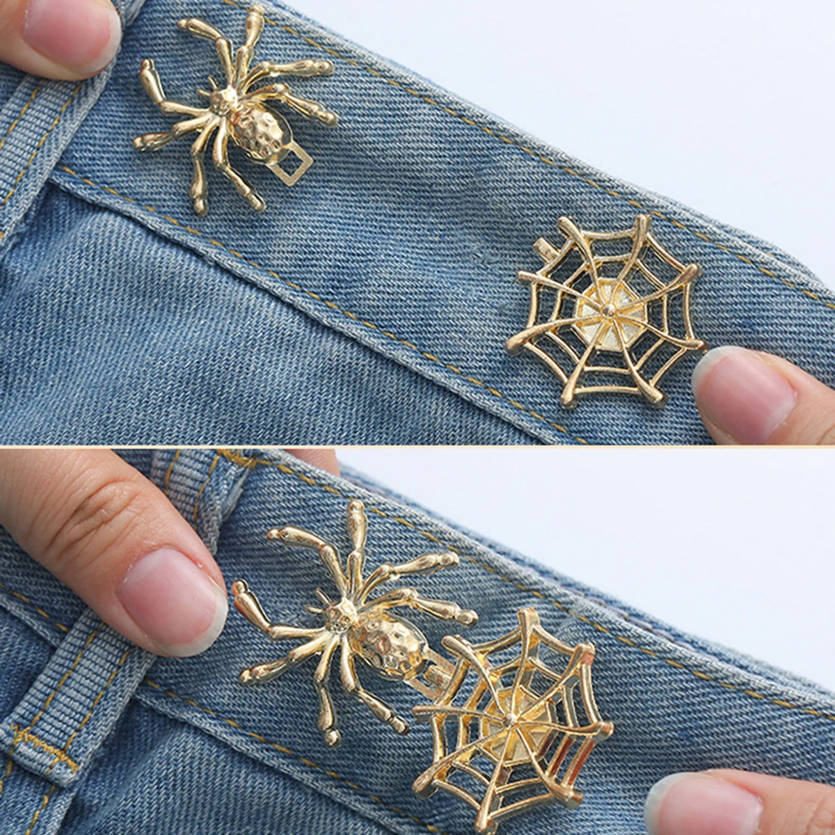 Fashion Adjsutable Spider Web Waist Butterfly Buckle for Pants and Skirt, No Sewing Required Metal Jeans Button