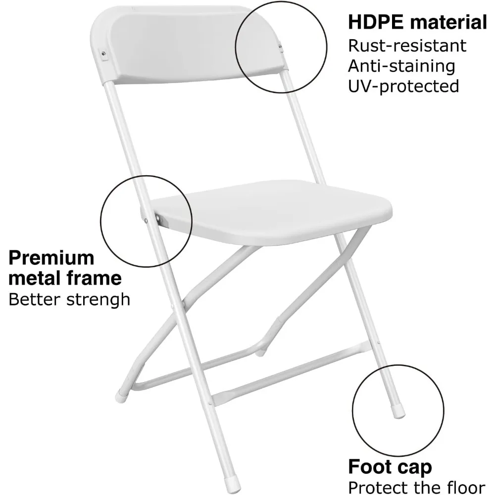 كراسي بيضاء قابلة للطي مكونة من 10 كراسي مناسبات بلاستيكية قابلة للتكديس مع إطار فولاذي لحفلات الزفاف والمكتب والفناء #4