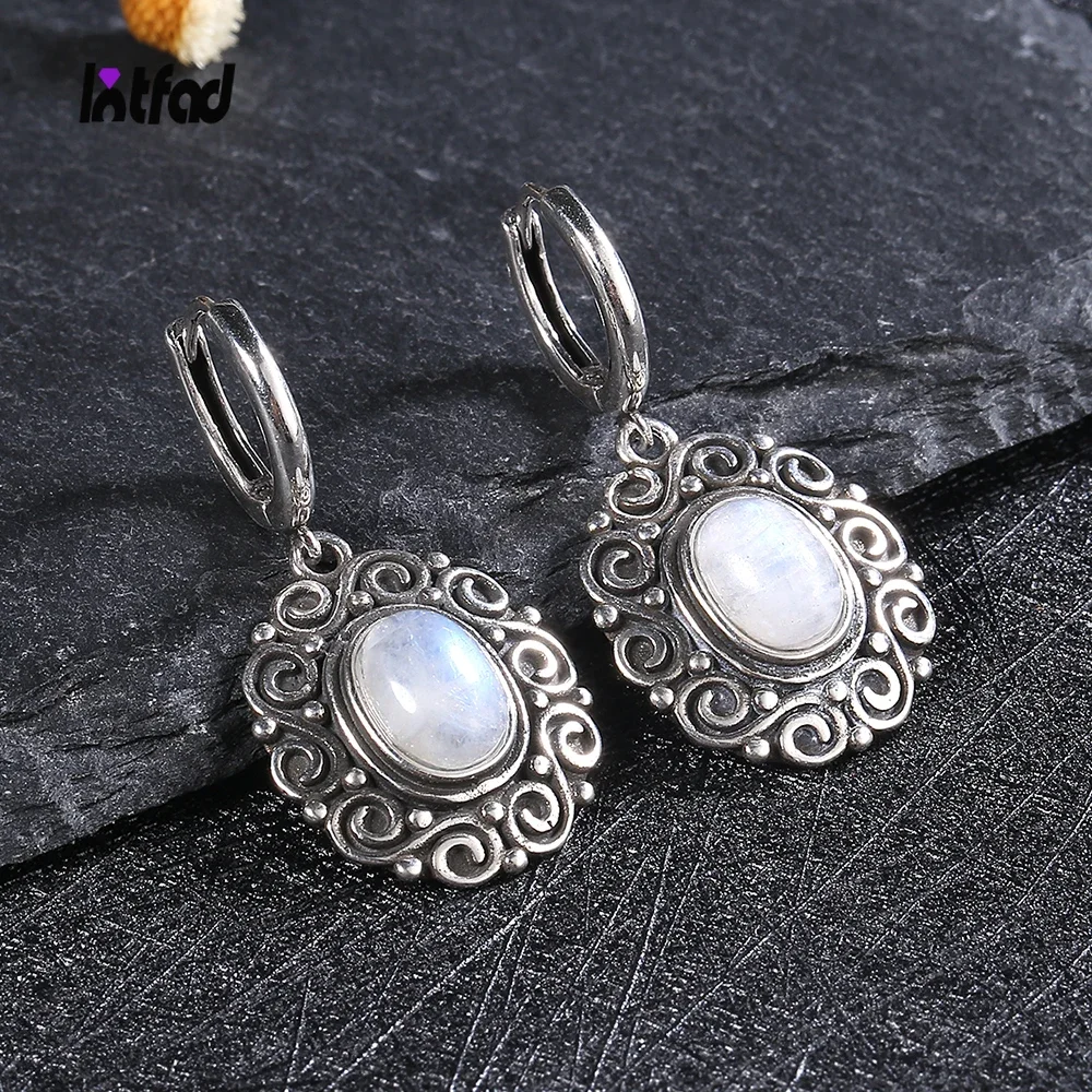 925 Sterling Silver Moonstone Brincos para Mulheres, Ametista Oval e Brinco Charoita, Arenito Azul, Presente de Casamento Jóias