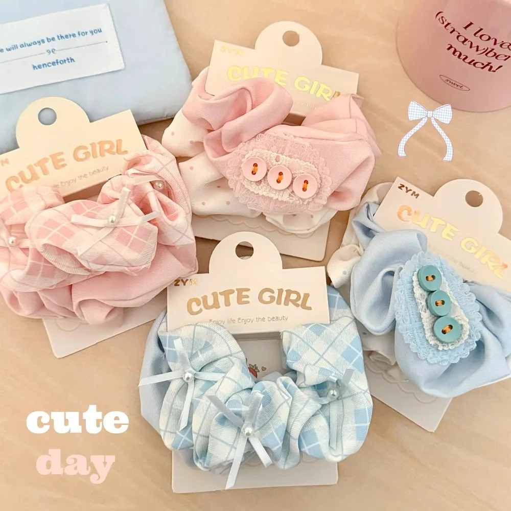 

High Elasticity Large Intestine Headband Candy Colored Cartoon Design Ponytail Hair Band Sweet Flower Lace Elastic Scrunchies