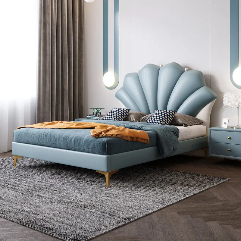 

Shell children's bed girl Frozen light luxury modern single bed girl sky blue Elsa dream princess bed