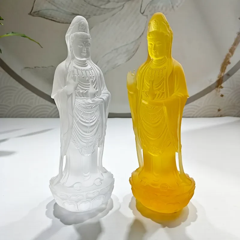 Antique Glazed Guanyin Bodhisattva Statue Pure Vase Buddhist Hall Home Decor Ornament Pudu Beings Religious Art Gift for