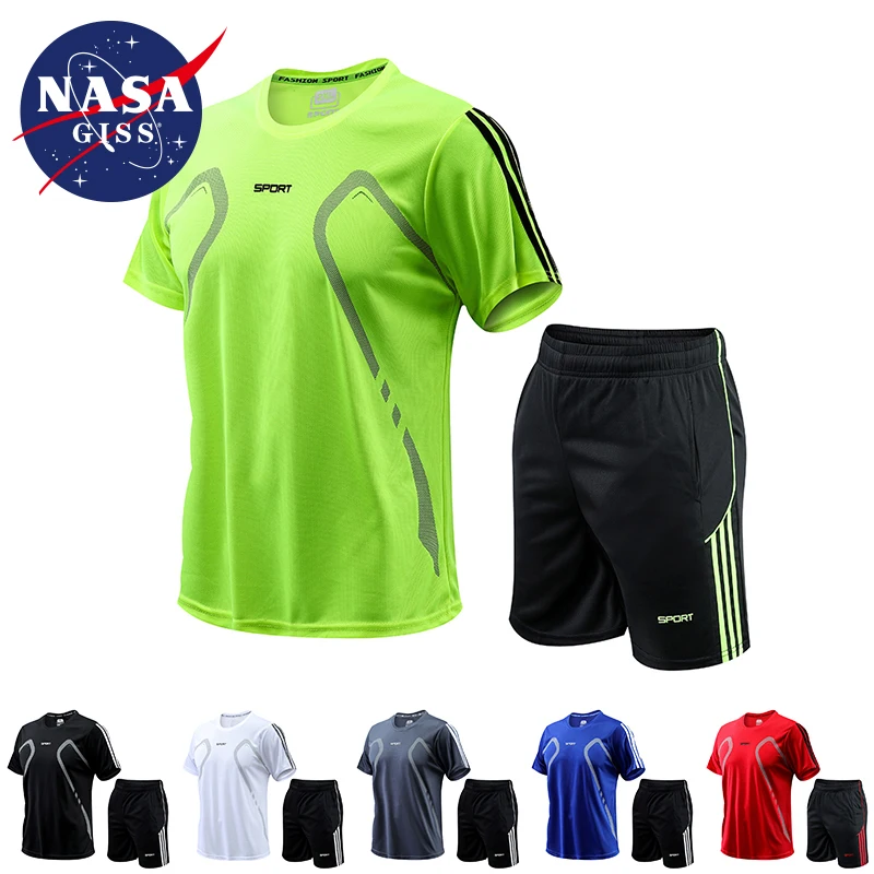 NASA GISS Sports Set Men\'s Running and Fitness Clothing Equipment Short sleeved Summer Couple Round Neck T-shirt Quick Drying Ba