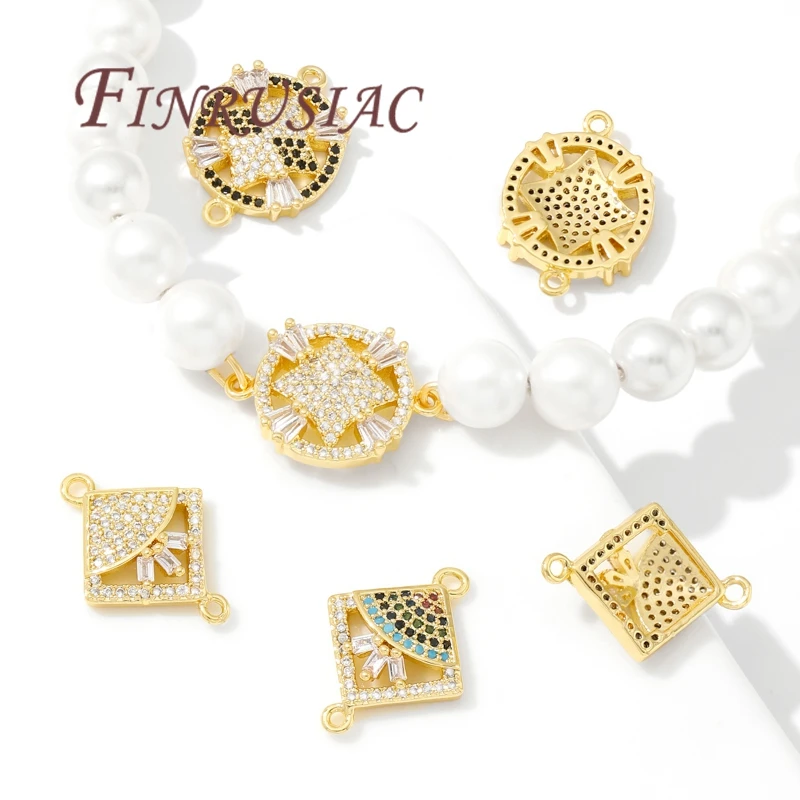 18K Gold Plated Zircon Crystal Charm Connectors For Jewelry,DIY Necklace Earrings Making Accessories,Trendy Cross/Flowers Charms