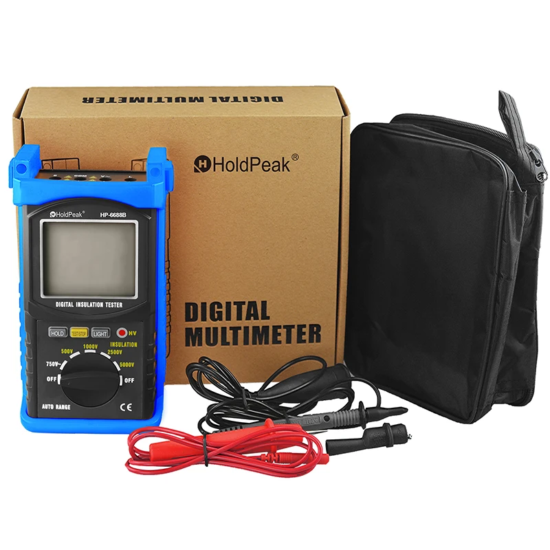 HoldPeak-Probador de resistencia de aislamiento digital, instrumento de medición de voltaje profesional, rango automático, portátil, HP-6688B, 5000V