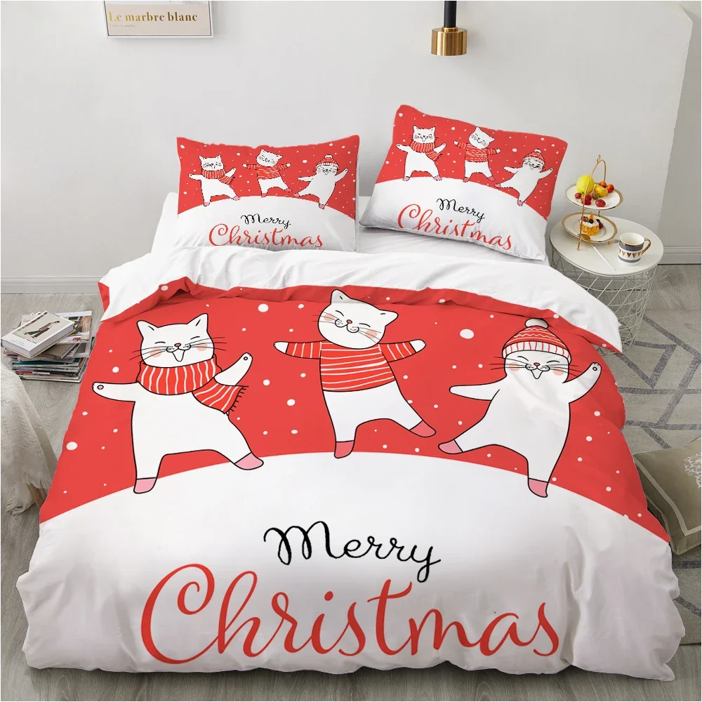 

Cartoon Kitty King Queen Duvet Cover Lovely Christmas Pet Cat Bedding Set Animal Quilt Cover 2/3pcs Polyester Comforter Cover