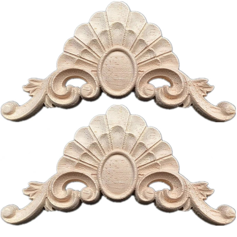 

2PCS 14cm Carved Unpainted European Floral Leaves Rubber Wood Furniture Window Corner Wood Applique Onlay Figurines Ornamental