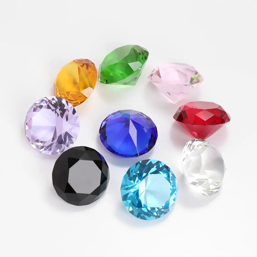 2Pcs 30mm Colors Cut Glass Crystal Diamond Shaped Paperweight Decor Gemstone Diy Jewelry Craft Wedding Christmas Ornament Gifts