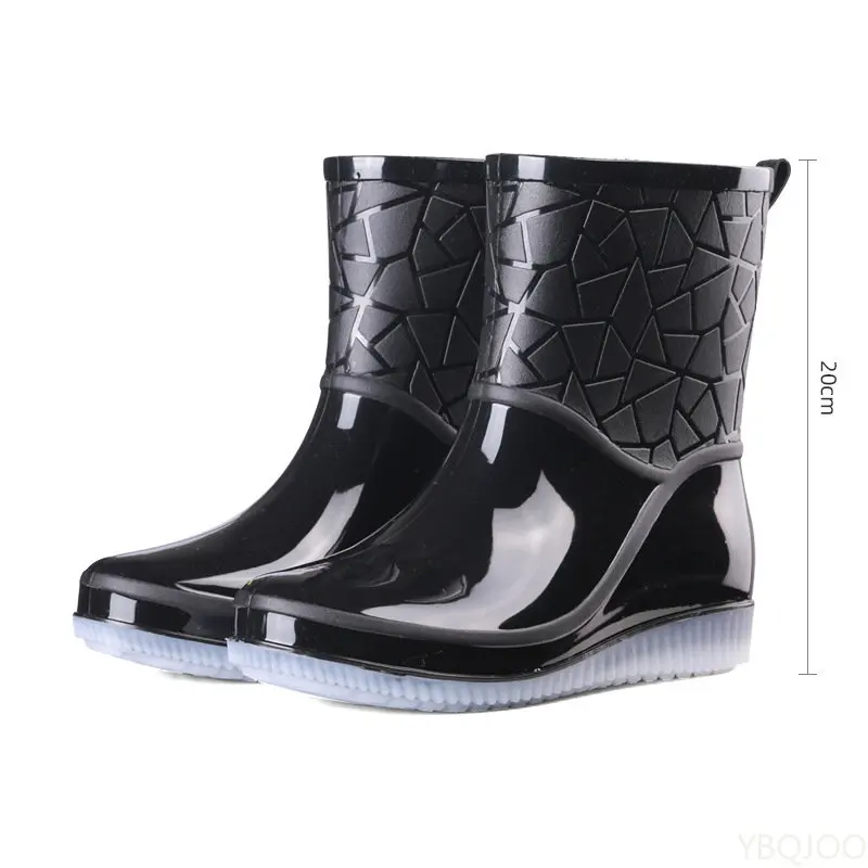 Botas de chuva mulheres à prova dwaterproof água cozinha lavagem de carro trabalho antiderrapante meados de bezerro botas de água antiderrapante resistente ao desgaste engrossado sapatos femininos