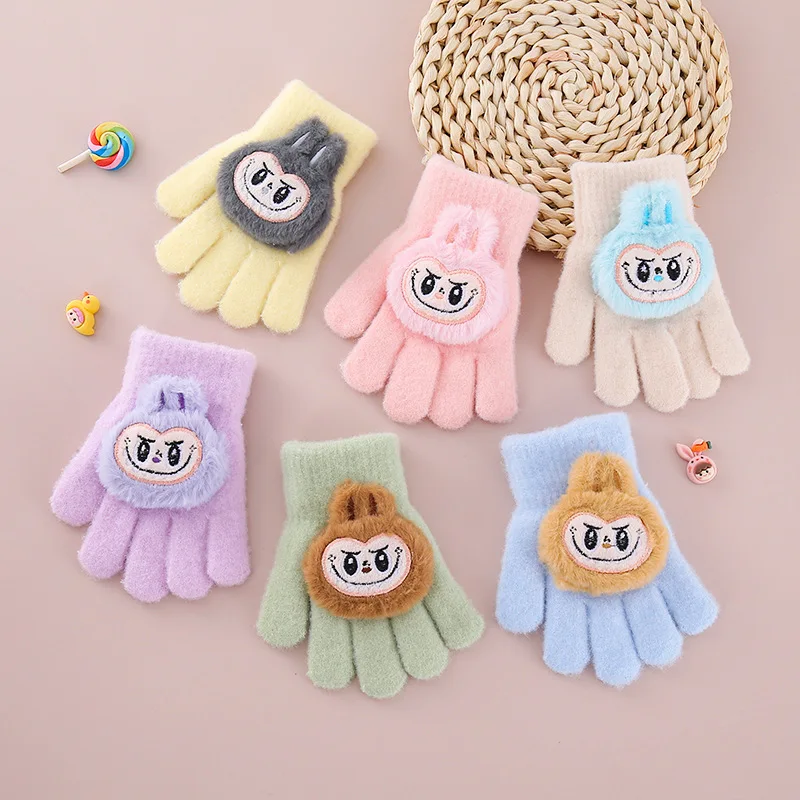 

Labubu winter cartoon cute plush children's gloves warm thickened five fingers split gloves