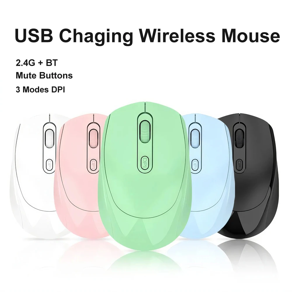 USLION Rechargeable 2.4G Bluetooth Dual Mode Optical Wireless Mouse Compatible with Win Mac Android for PC Computer Laptop