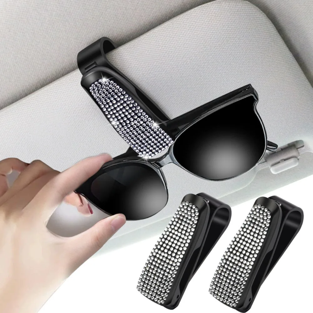 Rhinestone Car Sunshade Glasses Case Crystal Portable Card Holder Bracket Fastener Multicolour Sun Visor Mount Women