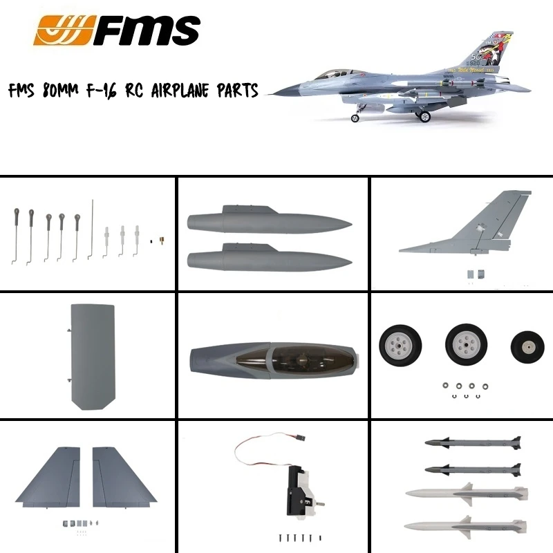 FMS 80mm EDF JET F-16 Falcon Model Fighter Electric Rc Airplane Landing Gear Main Wing Horizontal Tail Vertical Tail Parts