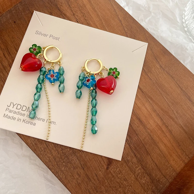 Geometric Colourful Beads Heart-shaped Earclip Earrings For Women Bohemia Personality Earring Party Jewelry