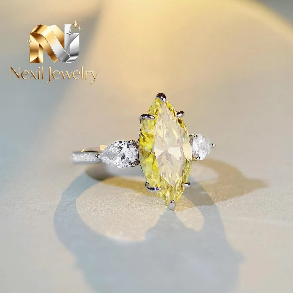 Nexil Jewelry  Luxury Solid Platinum PT950 Women's Pink Yellow Olive Diamond Ring Horse Eye 7g Moissanite Diamond Ring