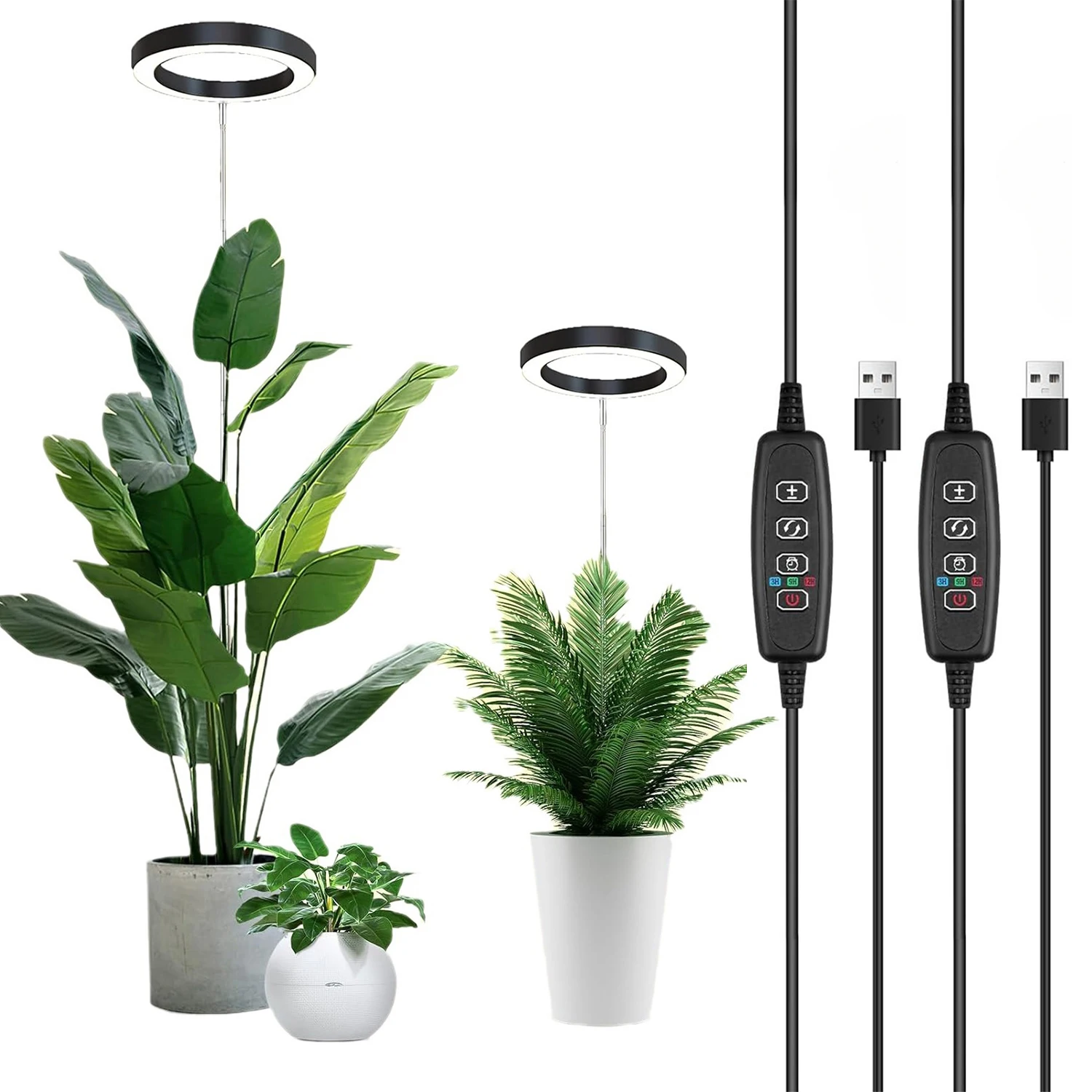16cm/6.3inch Ring LED Plant Grow Light Dimmable Full Spectrum Growing Lamp Adjustable Smart Timer For Indoor Plants