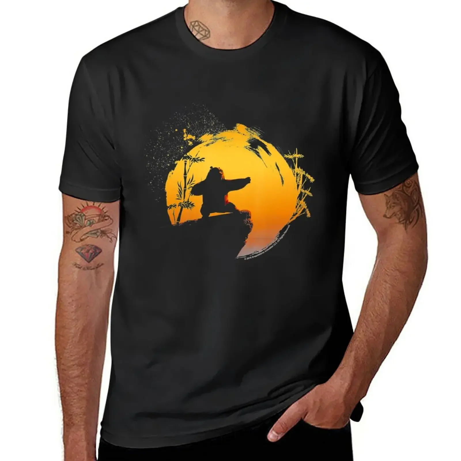 Camiseta de gran tamaño para hombre, camisa con estampado de oso Kung Fu, Po, Tai Chi, Sunset Silhouette, funnys