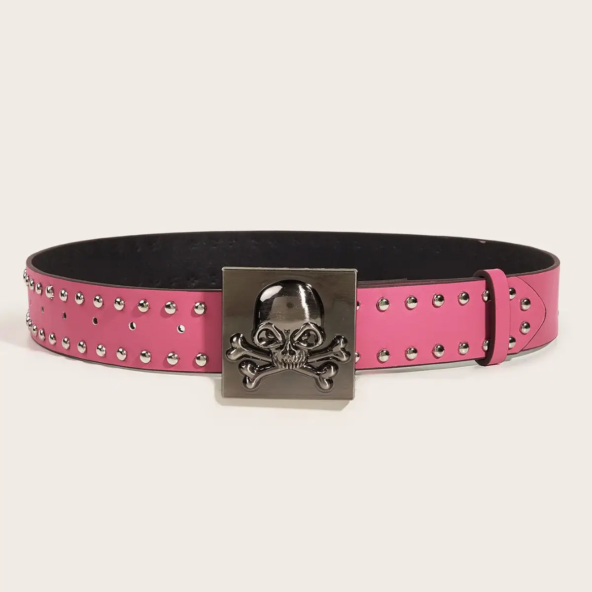 Trendy Personalised Skull Women's Belt Halloween Skull Punk Studded Casual Trouser Belt Square Metal Buckle Student Belt